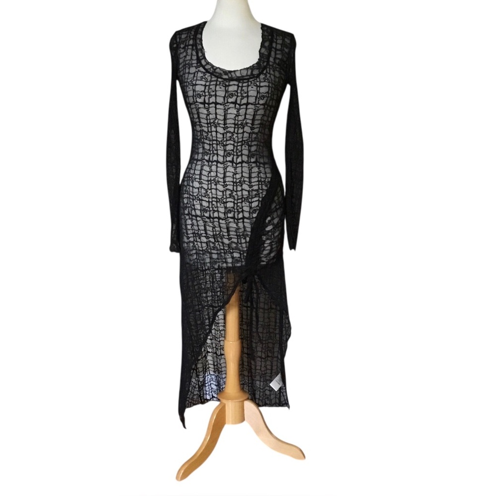 NEW Free People Black Lace Sheer Sabina High Slit Midi Dress
